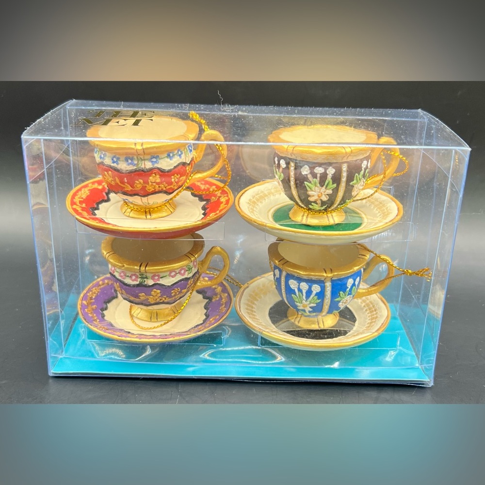 The Met - New in box, Colorful Hanging Teacup Ornaments, set of 4 in‎ box